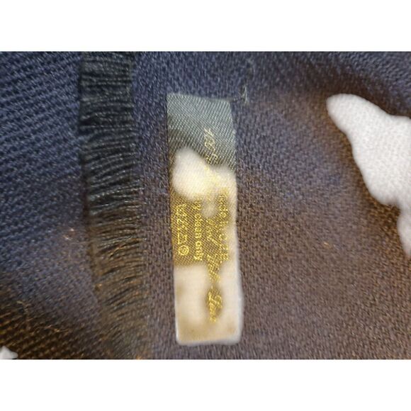 Womens Wool Scarf 64" x 27" Yellow Purple Navy Animal 1/2" Fringe Made in C.E.E. - Picture 10 of 13